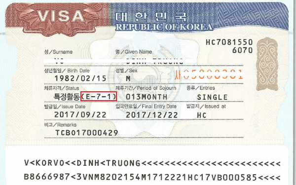 Visa E-7 Hàn Quốc